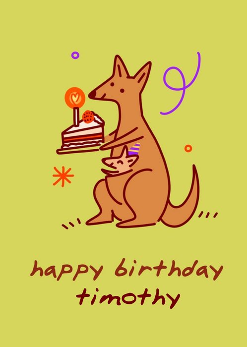 Illustrated Kangaroo Customisable Birthday Card