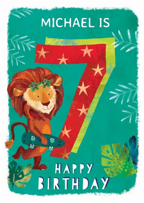 Ling design - Kids Happy Birthday card - Lion - 7 Today