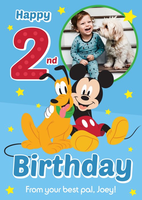 Disney Mickey Mouse Happy 2nd Birthday From Your Best Pal Photo Upload Card