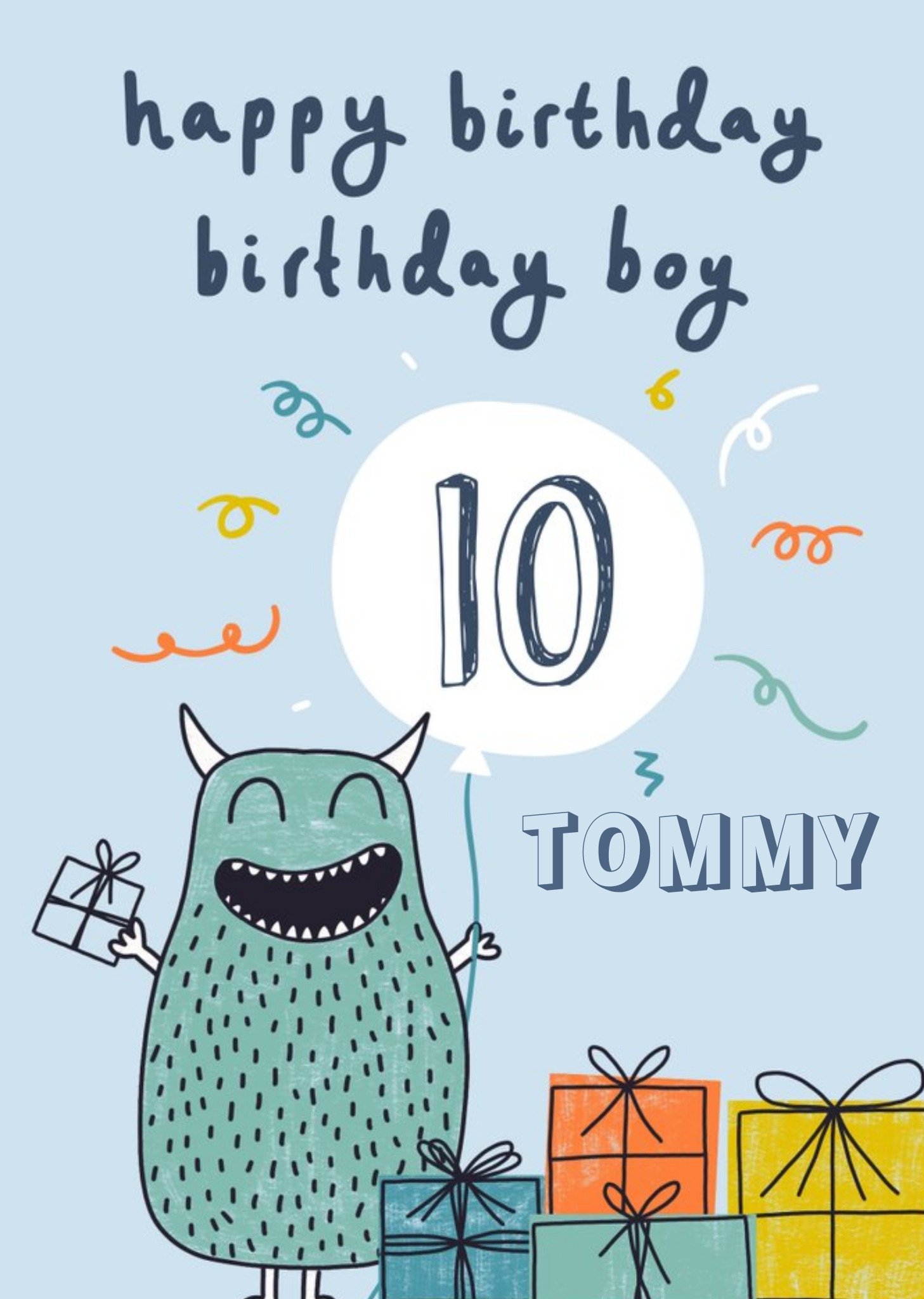 Moonpig Happy 10th Birthday Monster Card For Boy, Large