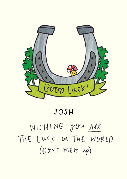 Horseshoe And Clover Personalised Good Luck Card
