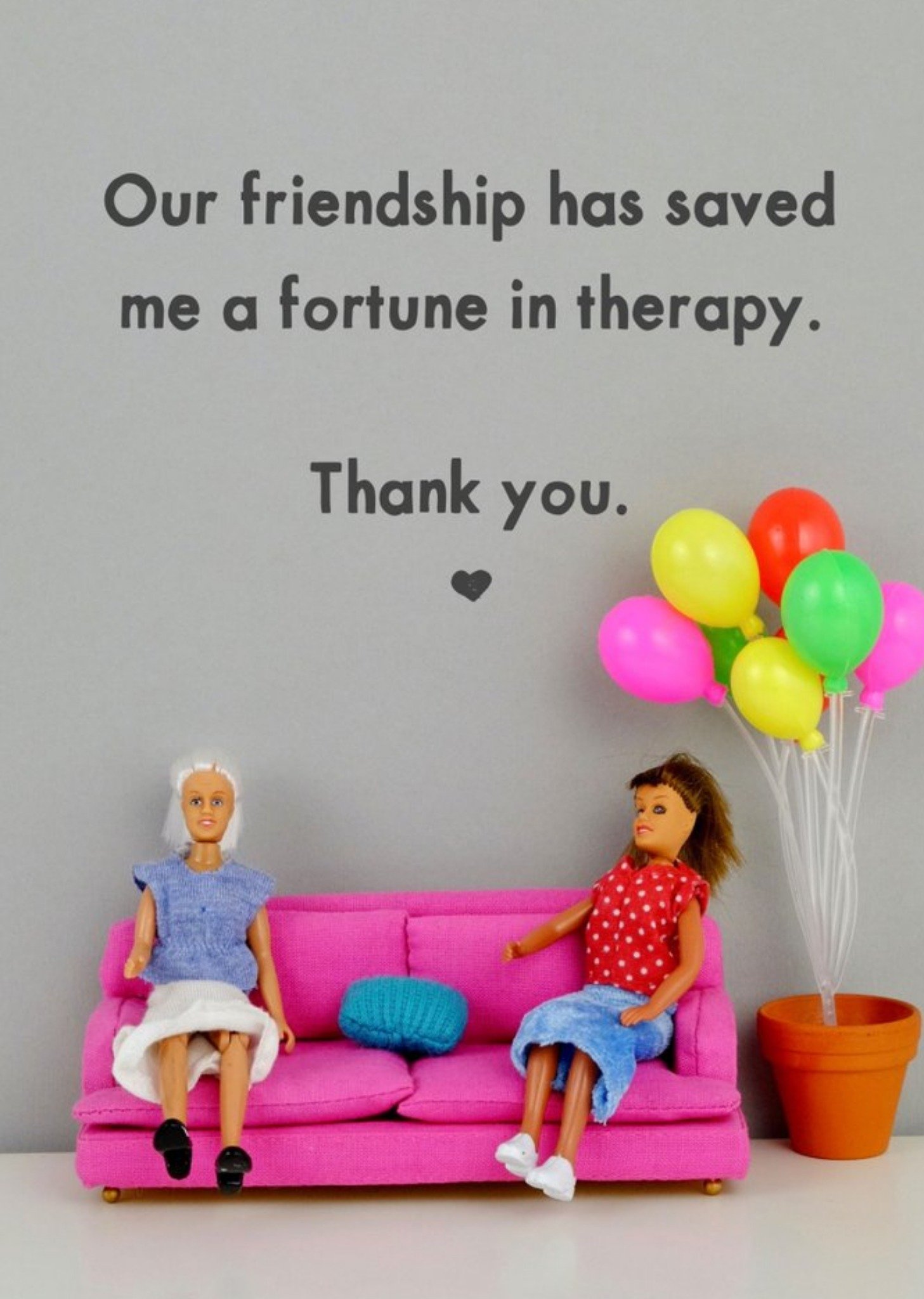 Bold And Bright Funny Photographic Female Figurines Sat On A Sofa Humour Card Ecard