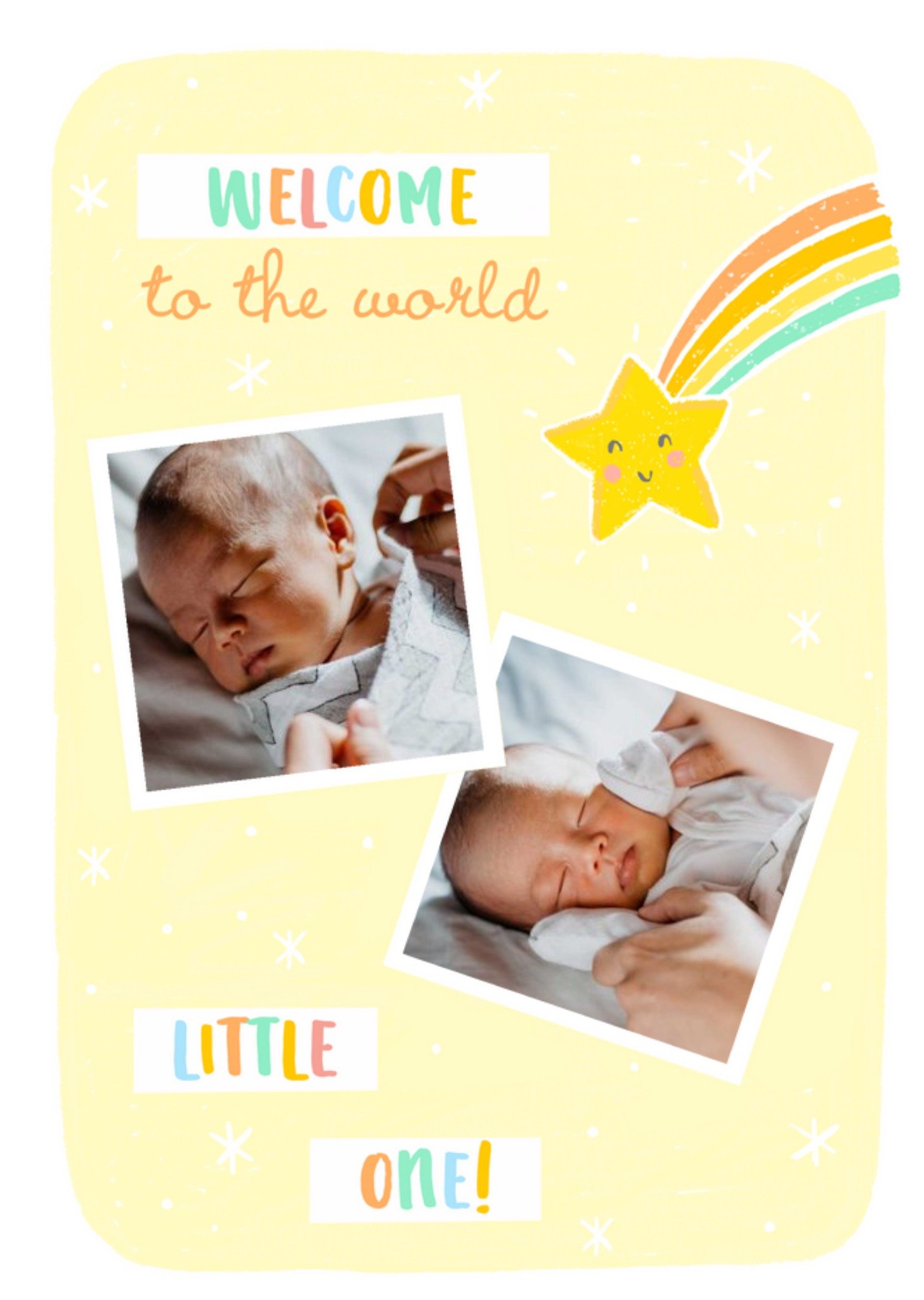 Moonpig Illustration Of A Shooting Star With Colourful Typography New Baby Photo Upload Card, Large
