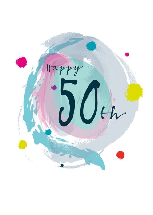 Modern Watercolour Paint Effect Happy 50th Birthday Card