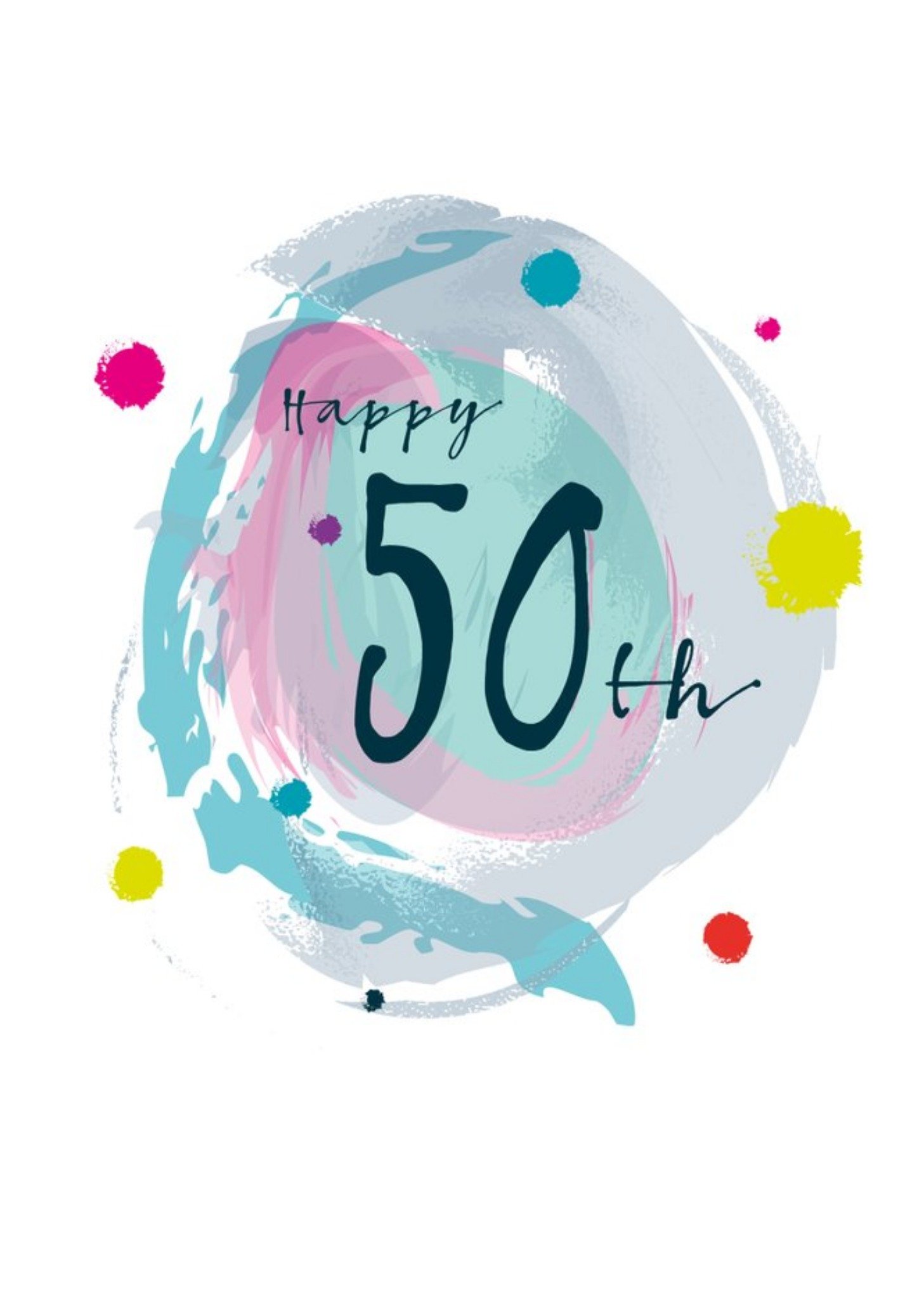 Moonpig Modern Watercolour Paint Effect Happy 50th Birthday Card, Large