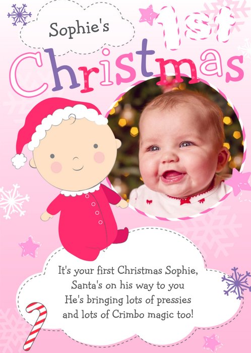 Purple And Pink In The Clouds Personalised Photo Upload Baby's 1st Christmas Card