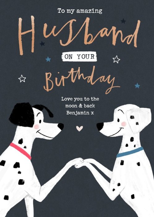 Disney 101 Dalmatians Husband love you to the moon & back birthday card