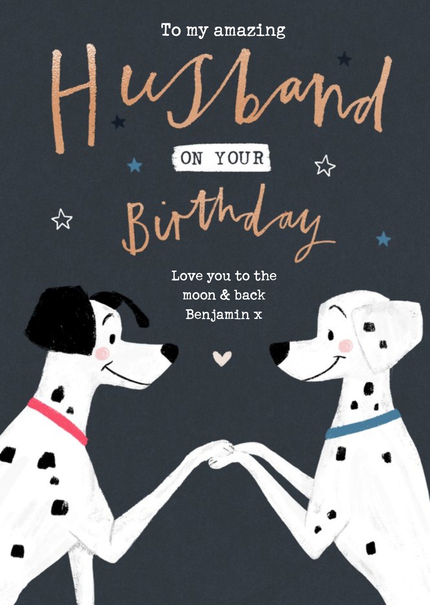 Disney 101 Dalmatians Husband Love You To The Moon & Back Birthday Card Ecard