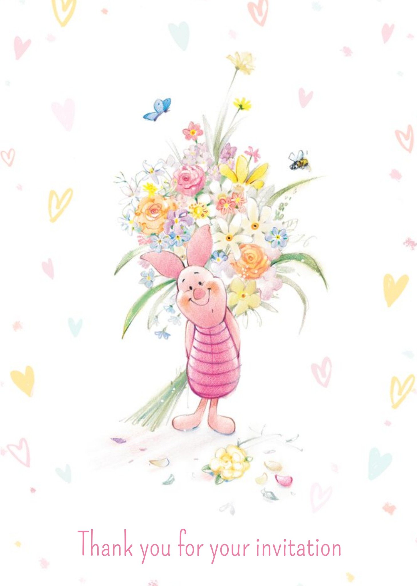 Disney Winnie The Pooh Piglet Flowers Personalised Thank You For Your Invite Card Ecard