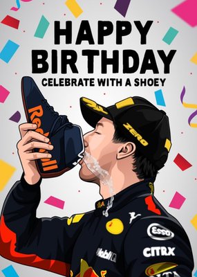 Illustration Of The Italian Australian F1 Racing Driver Celebrating In Style Birthday Card