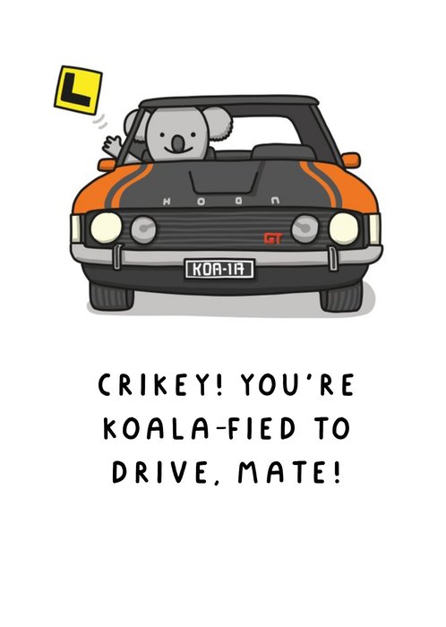 Illustration Of A Koala Driving A Car Funny Pun Driving Test Congratulations Card