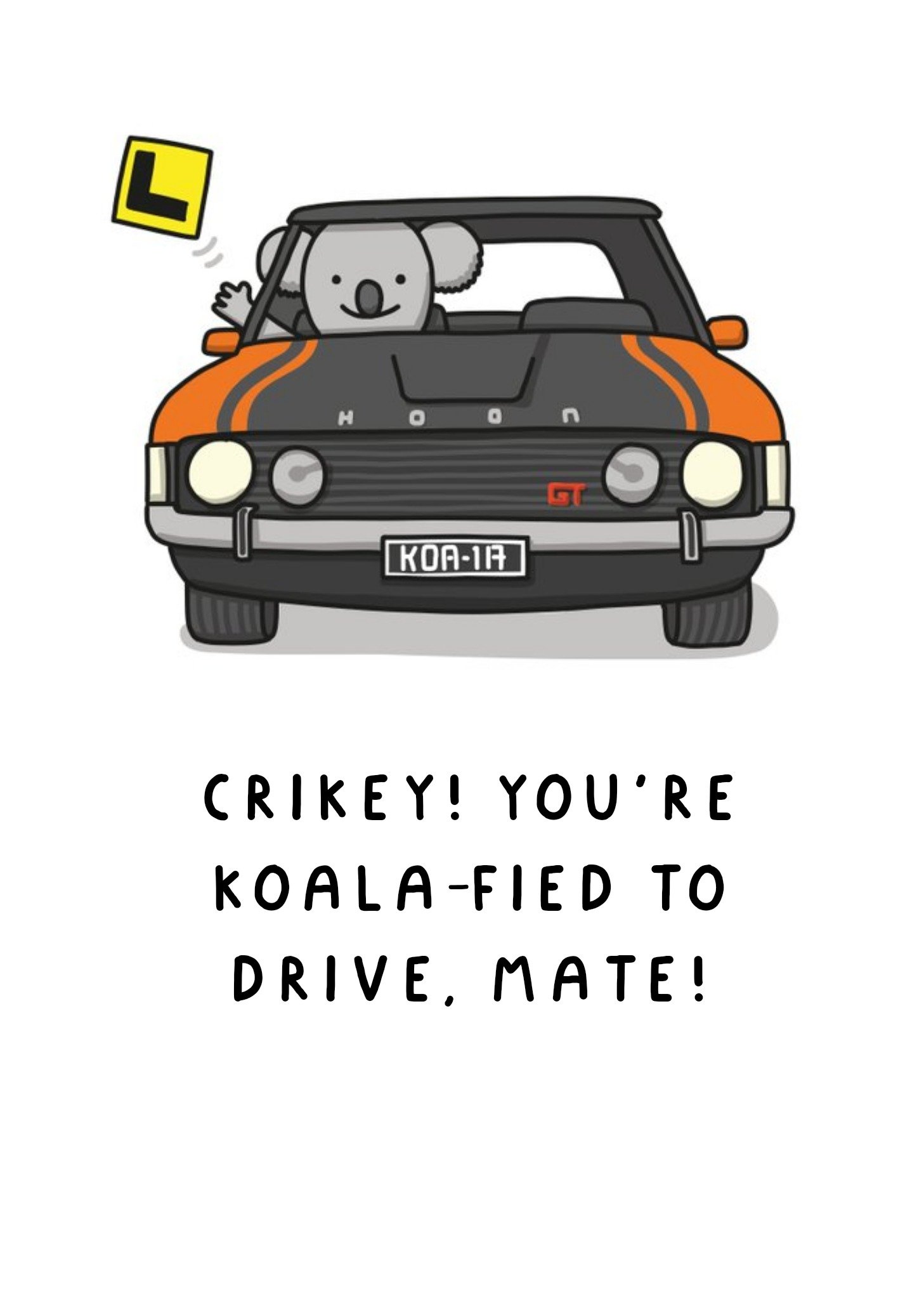 Illustration Of A Koala Driving A Car Funny Pun Driving Test Congratulations Card Ecard