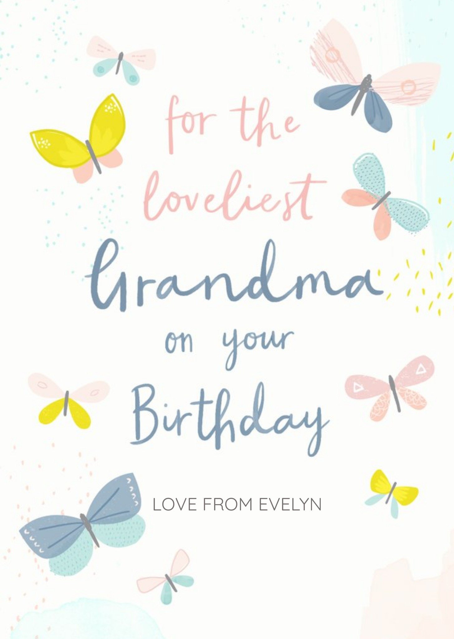 Moonpig Loveliest Grandma Butterflies Birthday Card Ecard