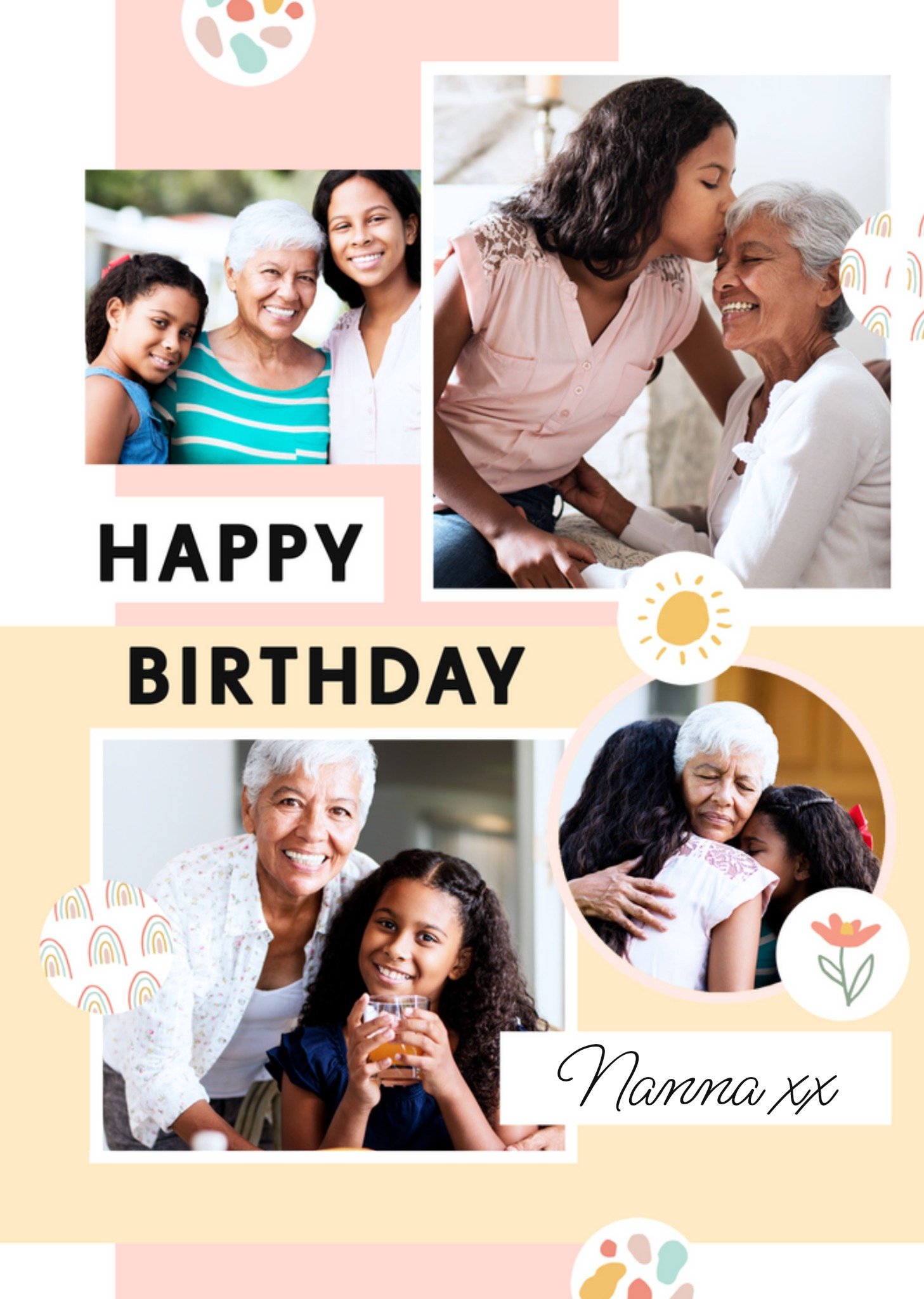 Moonpig Happy Birthday Nanna Photo Collage Painted Shapes Photo Upload Birthday Card, Large