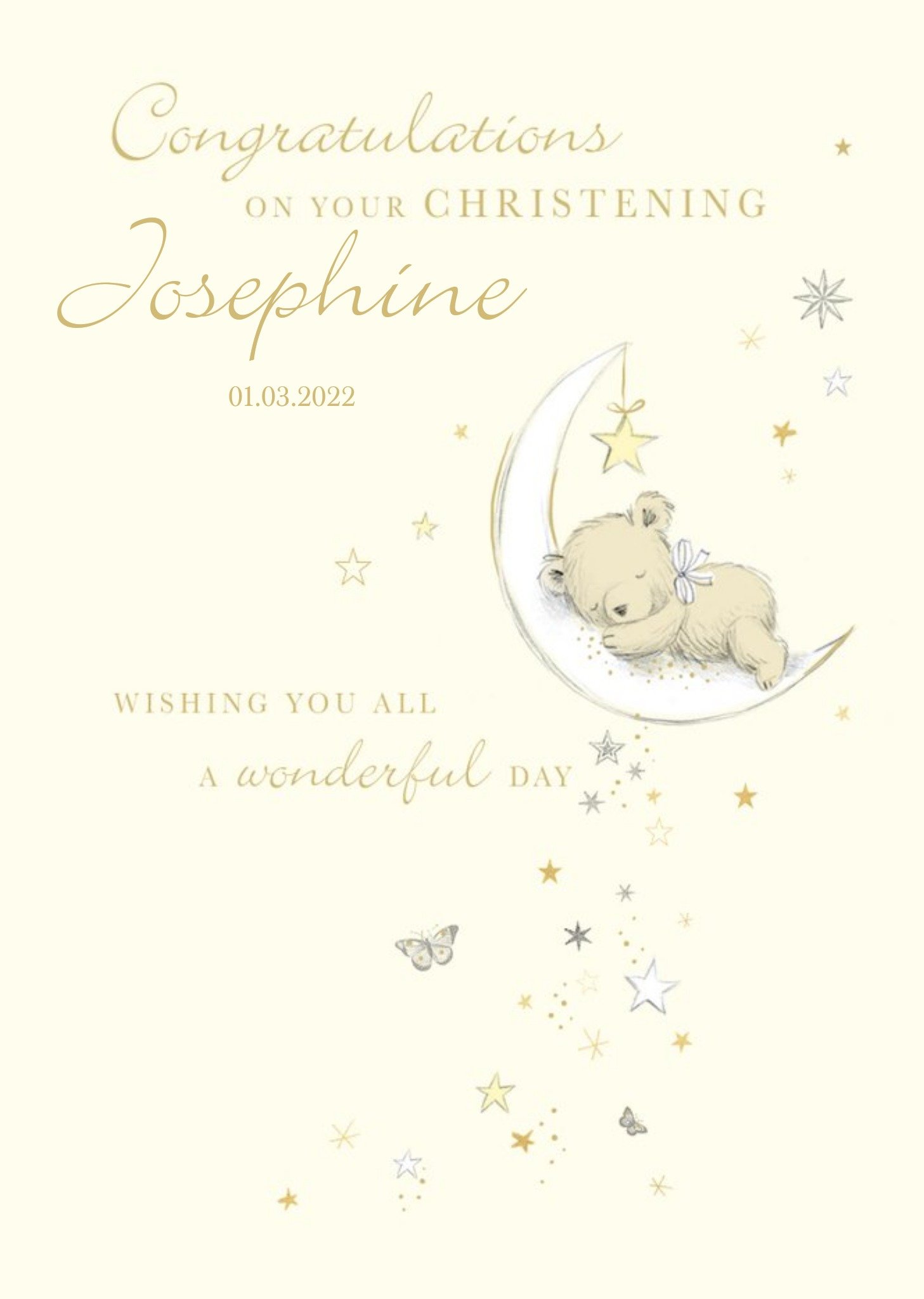 Moonpig Illustrated Teddy Bear Moon Customisable Christening Card, Large