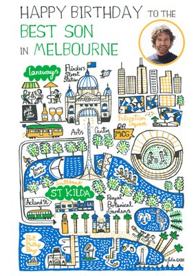Vibrant Collage Illustration Melbourne Photo Upload Birthday Card