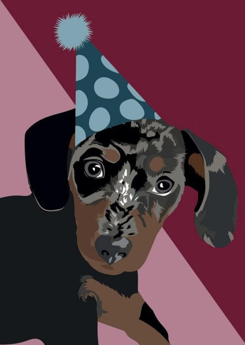 Illustrated Party Hat Black Sausage Dog Card