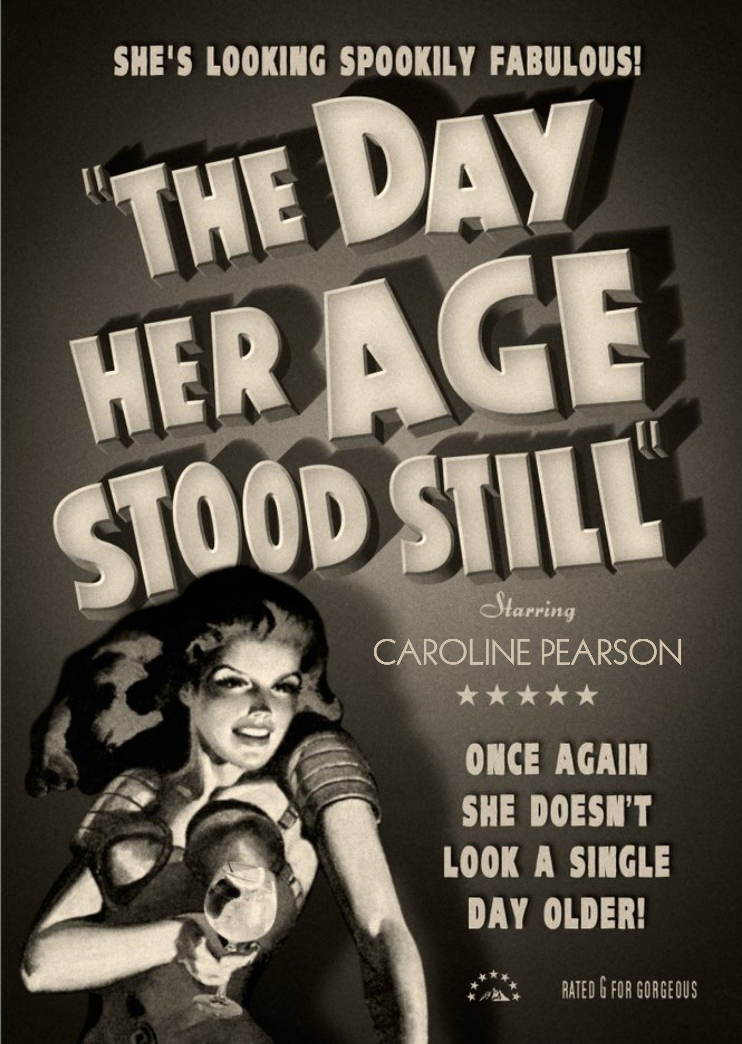 Moonpig Film Noir The Day Her Age Stood Still Birthday Card, Large