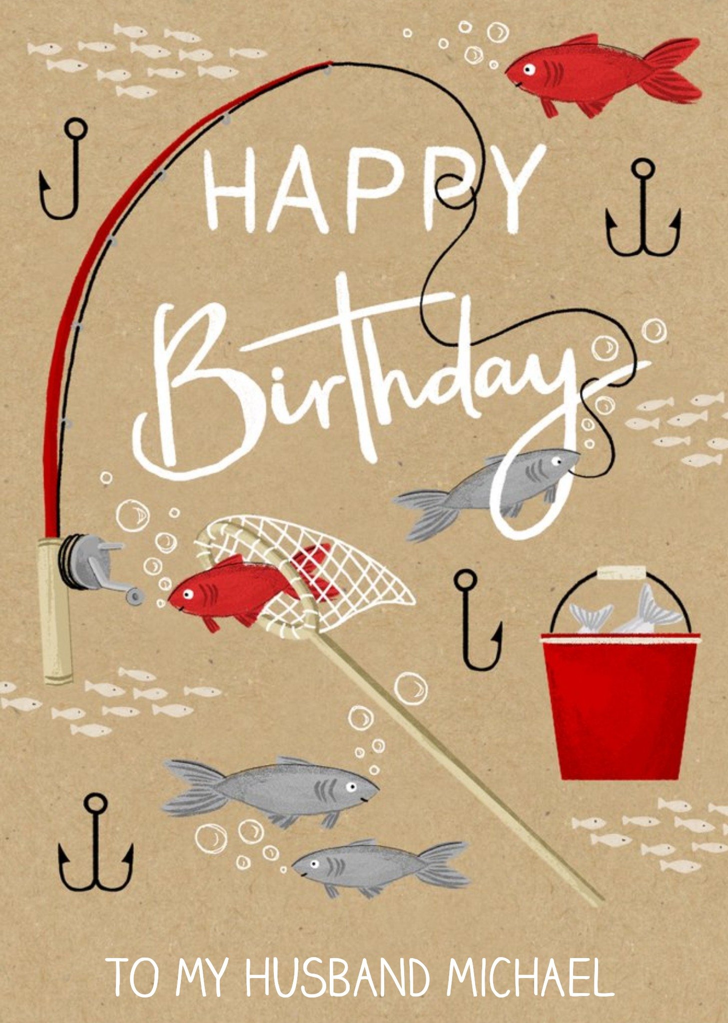 Okey Dokey Design Fishing Rod Happy Birthday Husband Card, Large