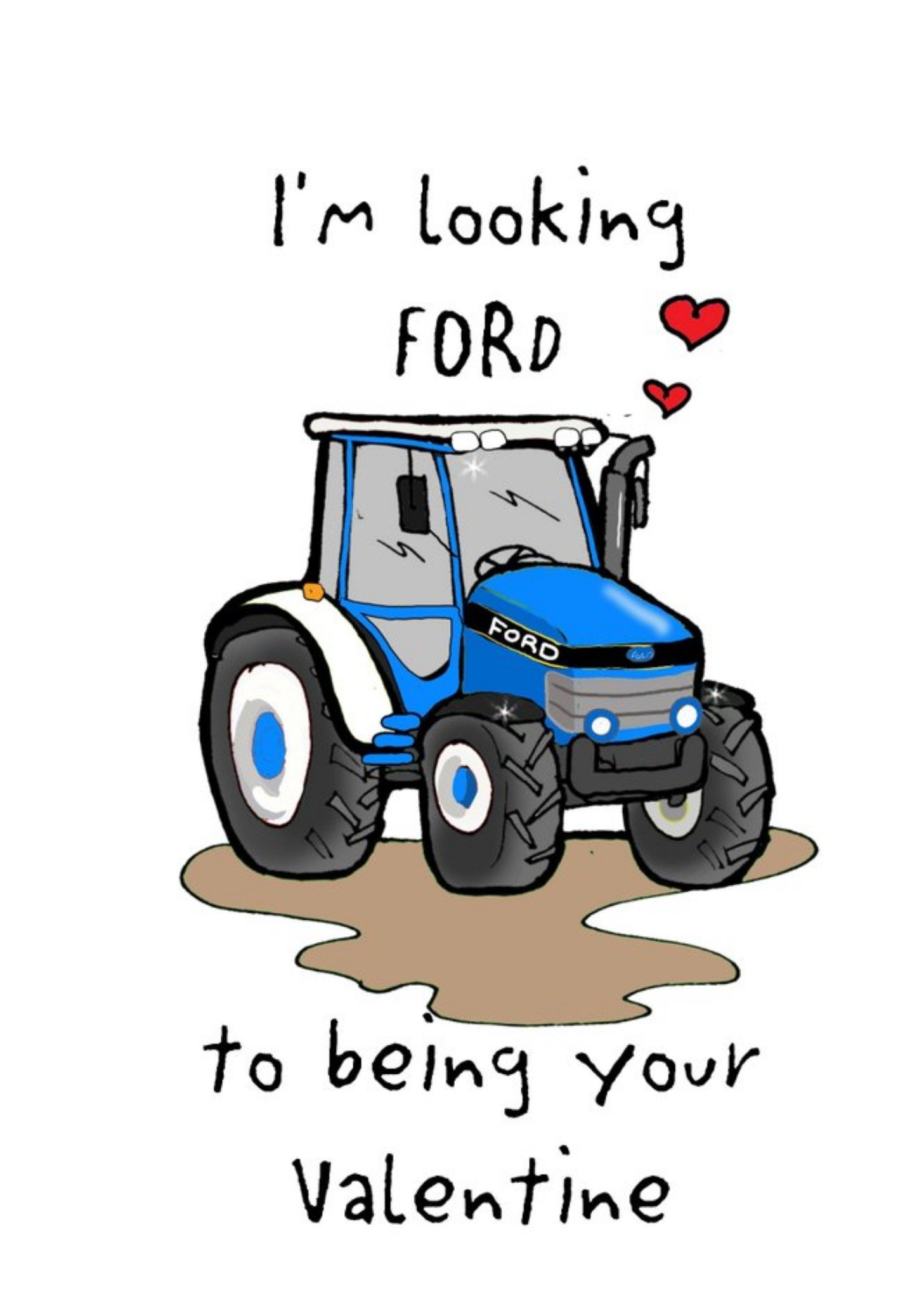Love Hearts Karen Flanart Illustration Irish Ford Tractor Valentine's Funny Card, Large
