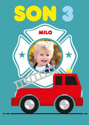 Simple Illustration Of A Fire Engine Son 3rd Birthday Photo Upload Card