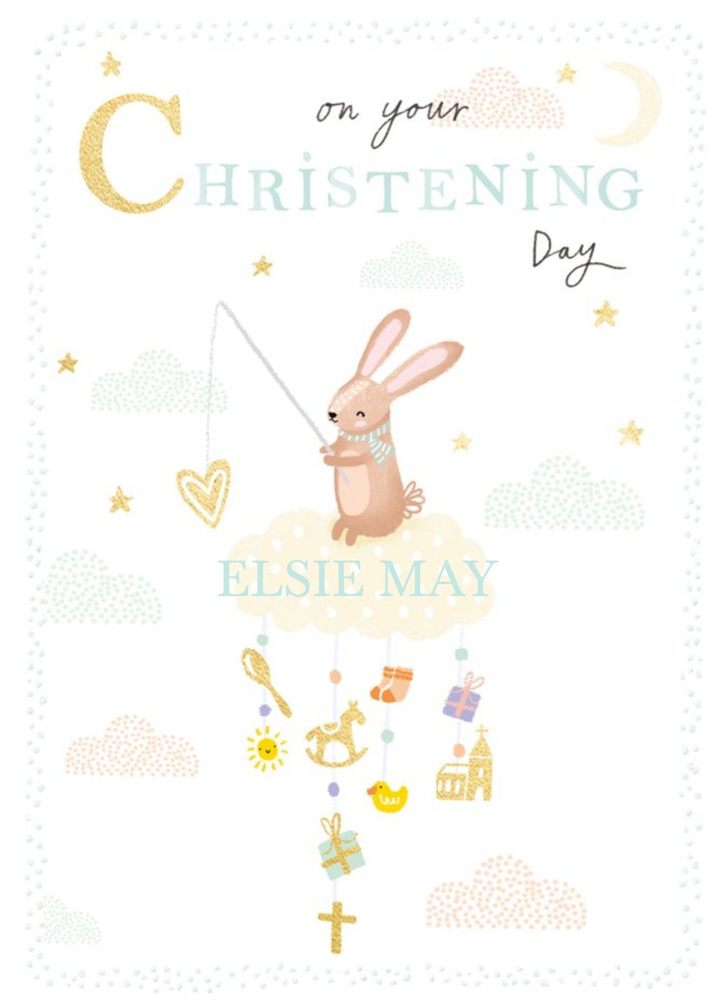 Ling Design On A Cloud Cute Christening Card, Large