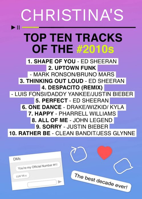 Official Charts Top 10 Tracks Of The 2010s Birthday Card