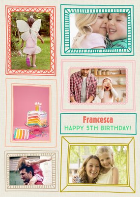 Colourful Sketched Frames Birthday Photo Upload Card