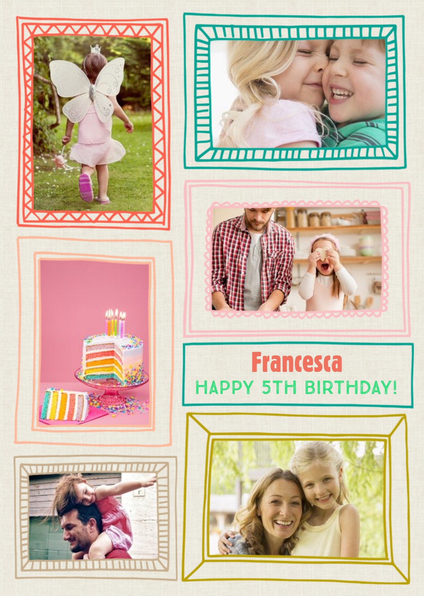 Colourful Sketched Frames Birthday Photo Upload Card Ecard