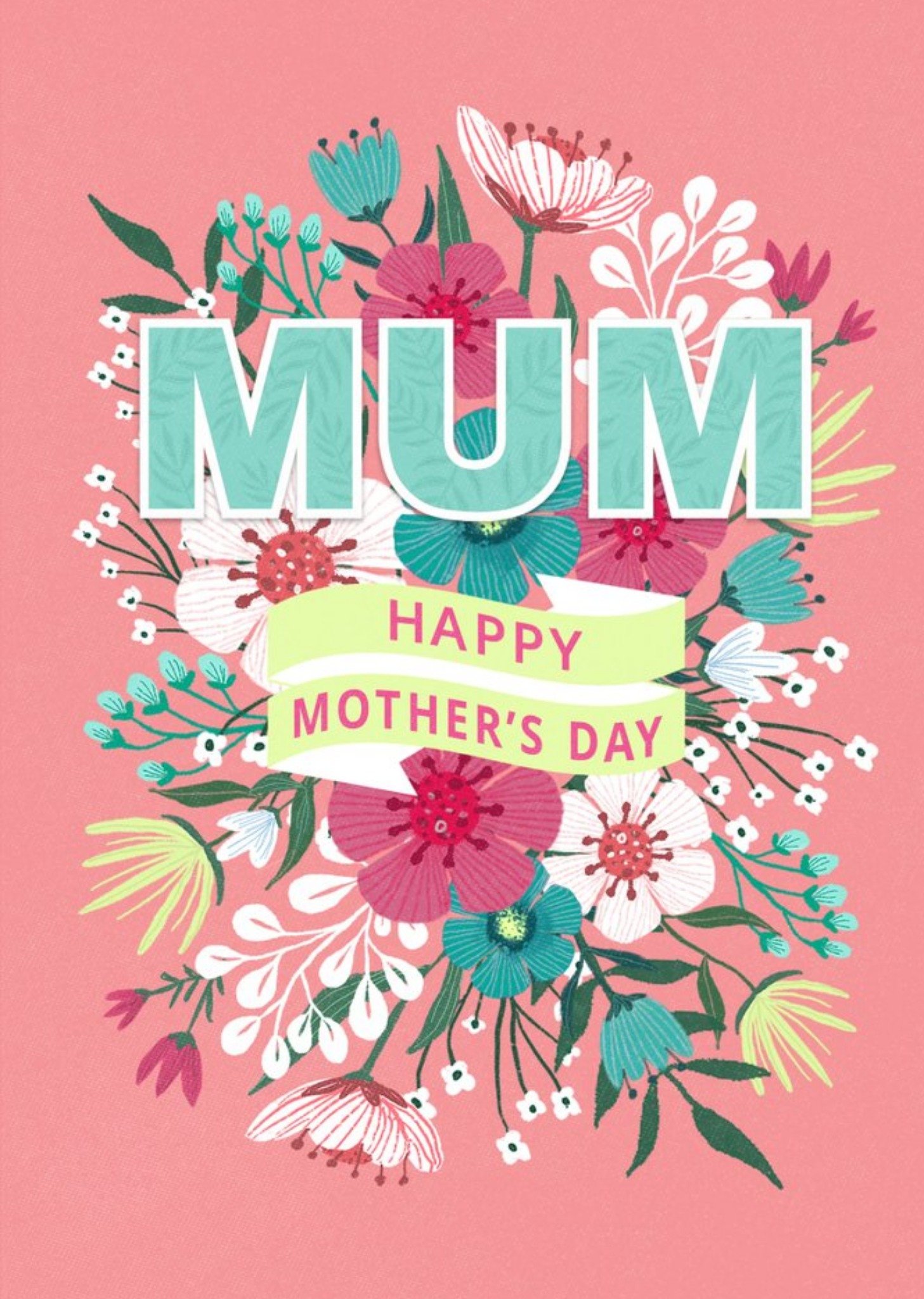 Moonpig Floral Typographic Banner Mum Happy Mother's Day Card, Large