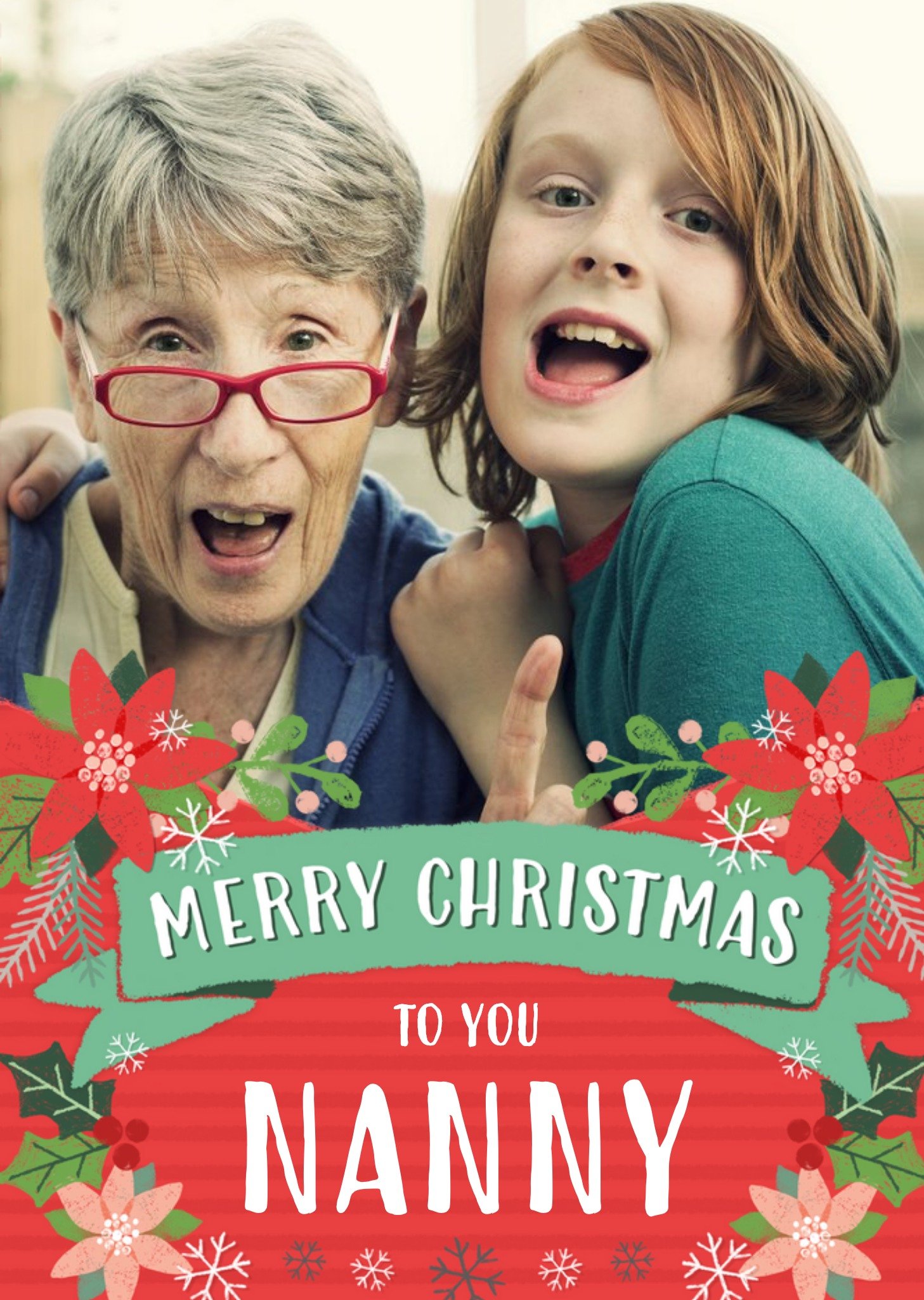 Moonpig Folk Flowers Photo Upload Christmas Card Merry Christmas To You Nanny, Large