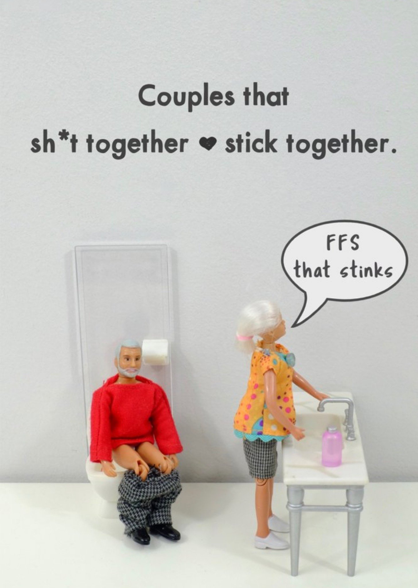 Bold And Bright Funny Dolls Couples That Stick Together Card