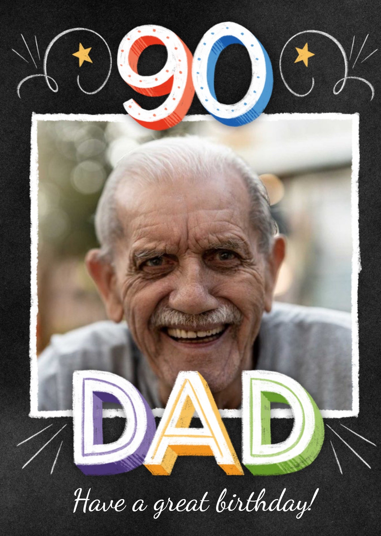 Colourful 3D Text With A Photo Frame Dad's Ninetieth Photo Upload Birthday Card Ecard