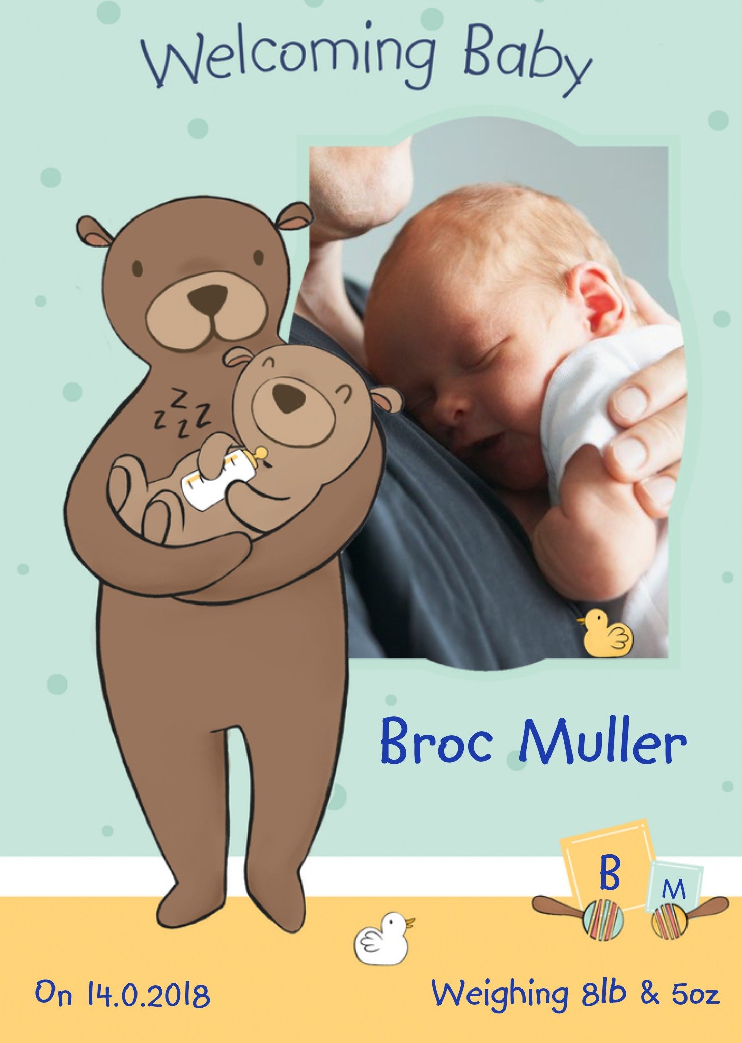 Moonpig Bear Cuddles New Baby Photo Card, Large