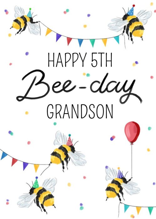 Okey Dokey Illustrated Bees Grandson 5th Birthday Card