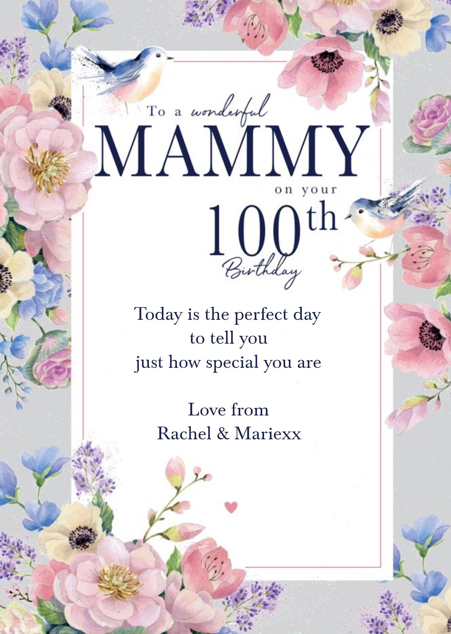 Clintons Mammy Floral Bird 100th Birthday Card Ecard