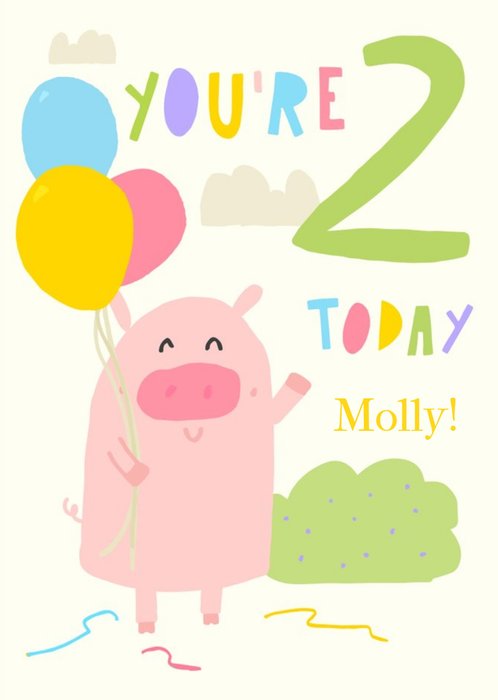 Illustrated Pig Farm Animals You Are 2 Today Birthday Card