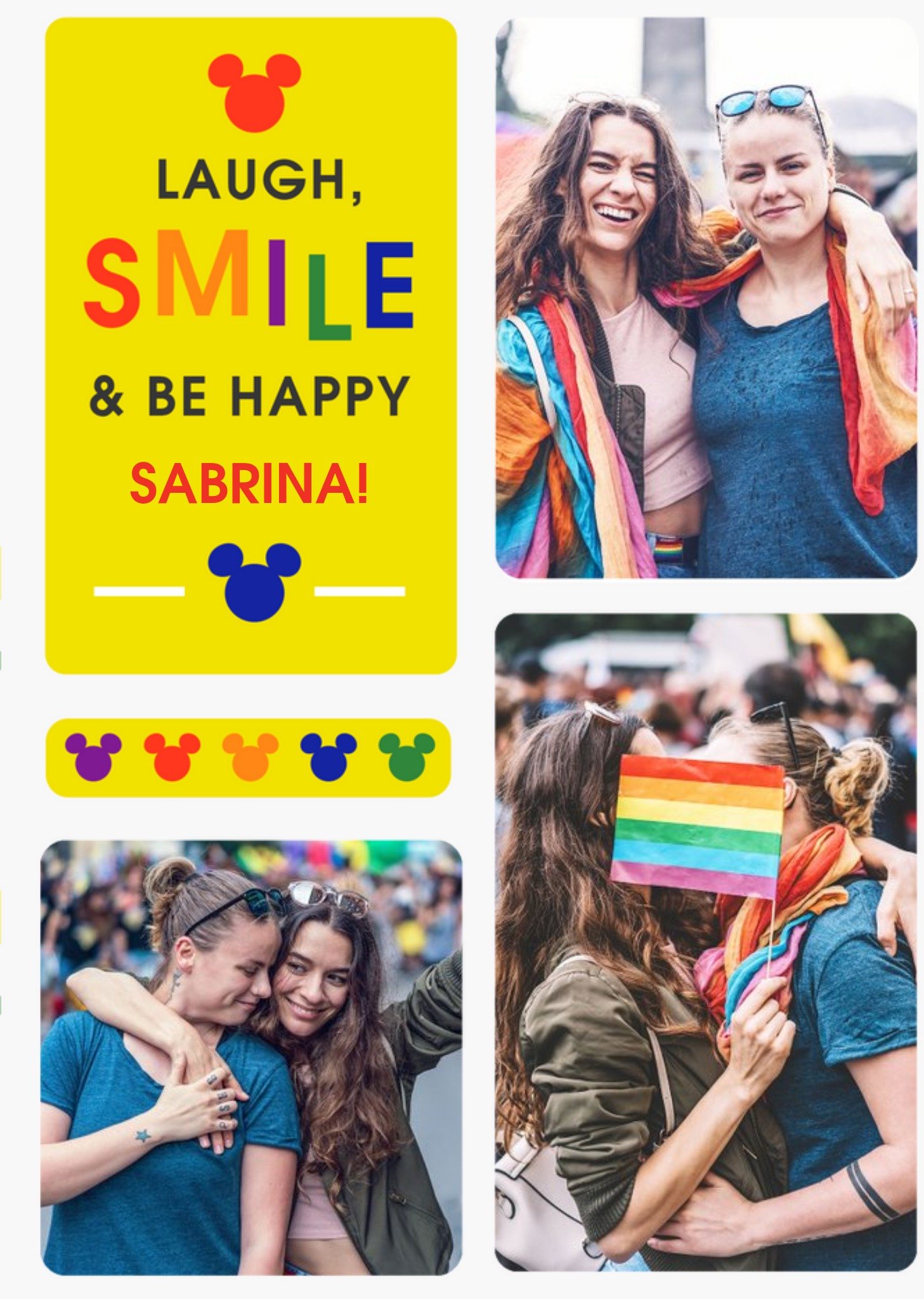 Disney Pride Mickey Mouse Laugh Smile And Be Happy Photo Upload Card Ecard