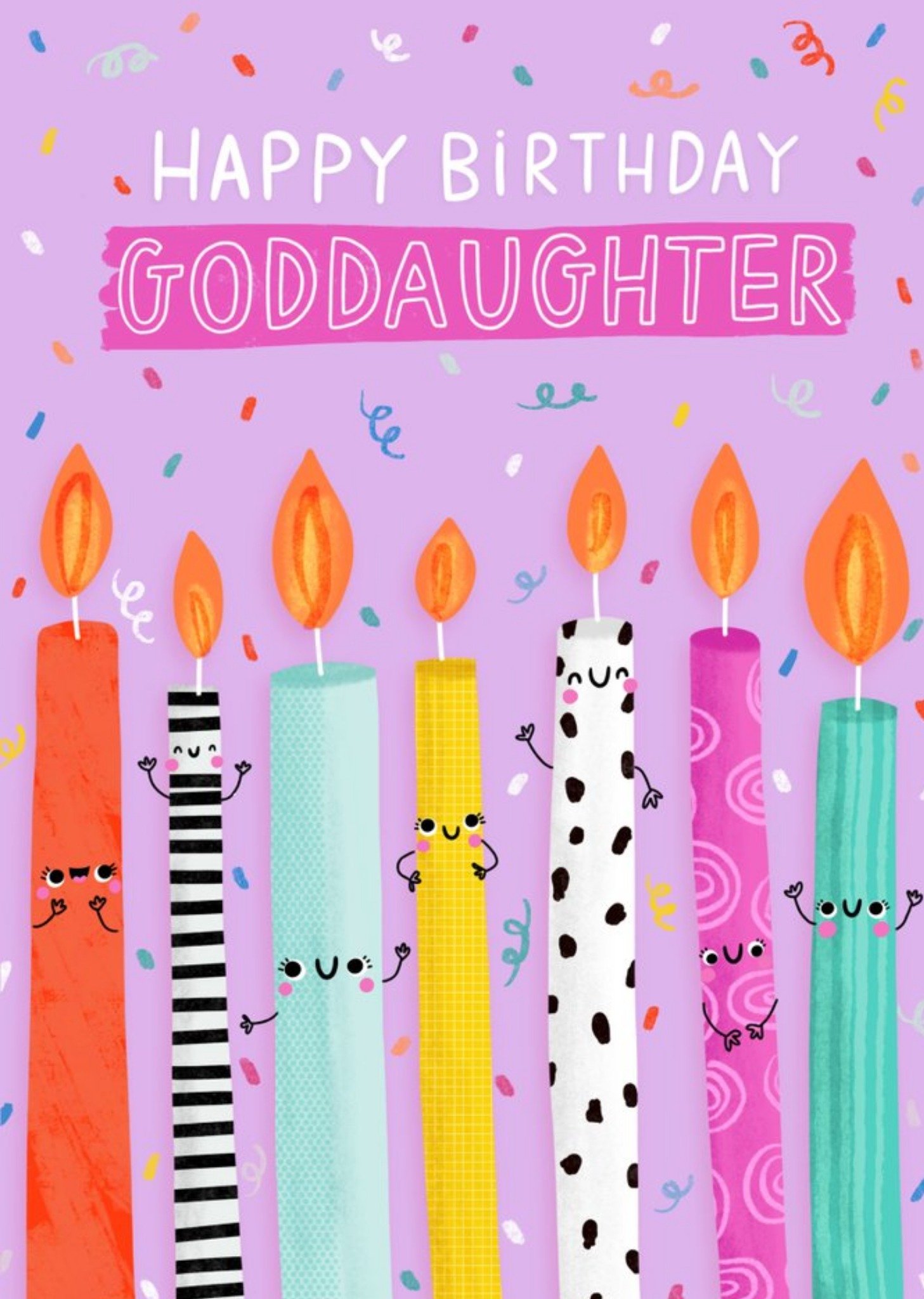 Jess Moorhouse Pink Illustrated Candles Goddaughter Birthday Card Ecard