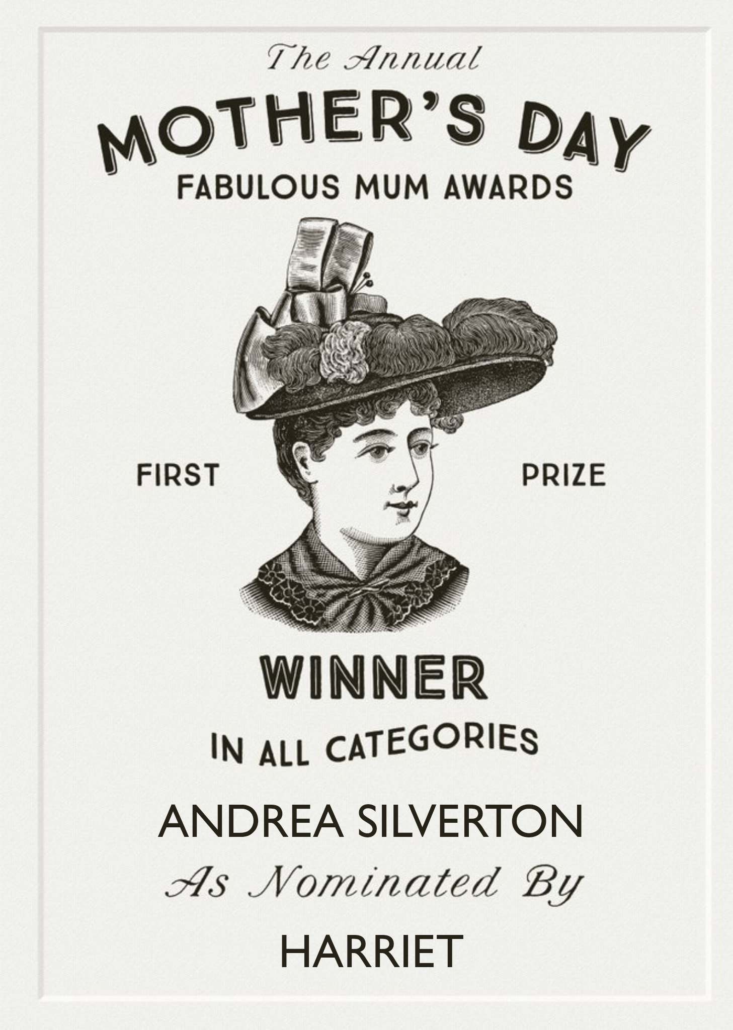 Moonpig Fabulous Mum Award Personalised Name Card, Large