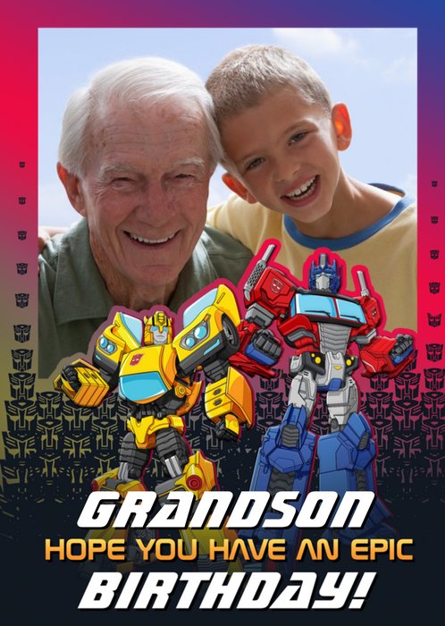 Transformer epic birthday photo upload card for Grandson