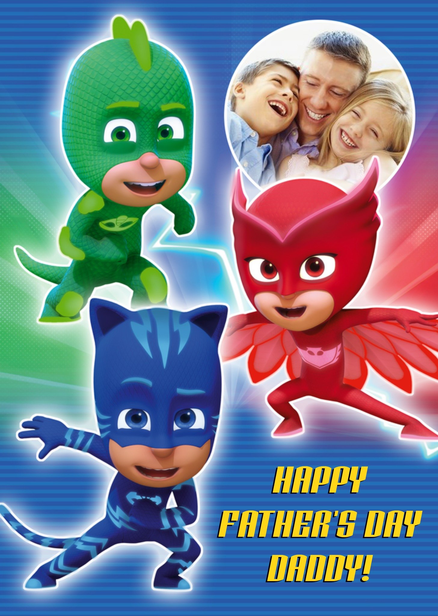 Pj Masks Daddy Father's Day Photo Upload Card From The Kids - Owlette, Gekko, Catboy, Large