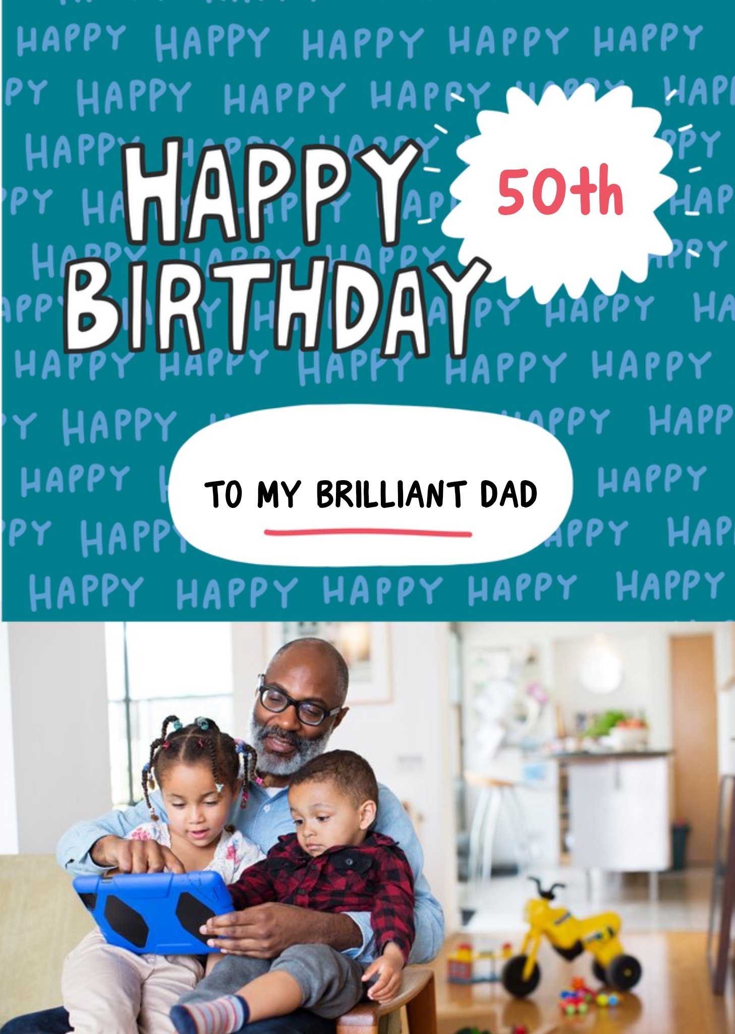 Fun Teal Brilliant Dad Photo Upload Birthday Card Ecard