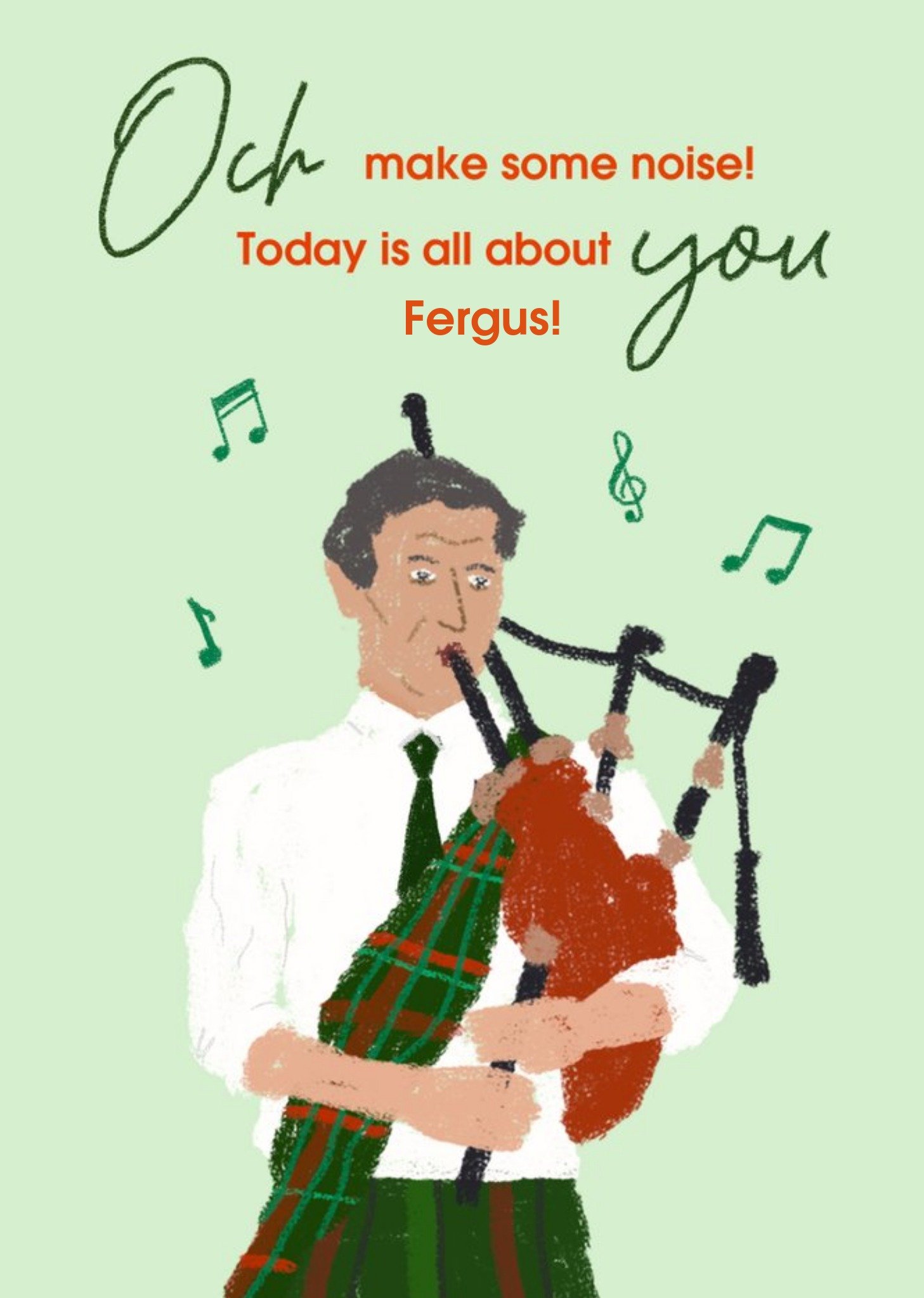 Scottish Man Playing Bagpipes Illustration Card Ecard