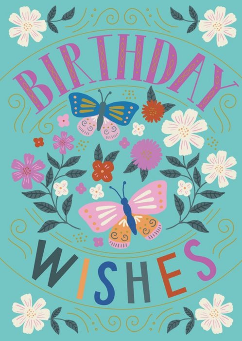 Blue Floral Birthday Wishes Card | Moonpig