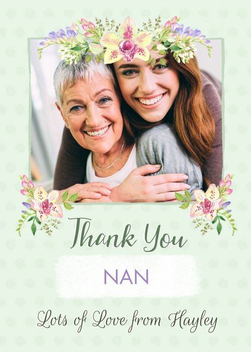 Illustration Of Flowers Surround A Photo Frame Thank You Photo Upload Card