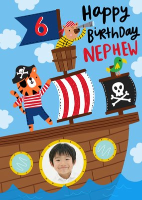 Pirate Illustration Photo Upload Nephew Birthday Card