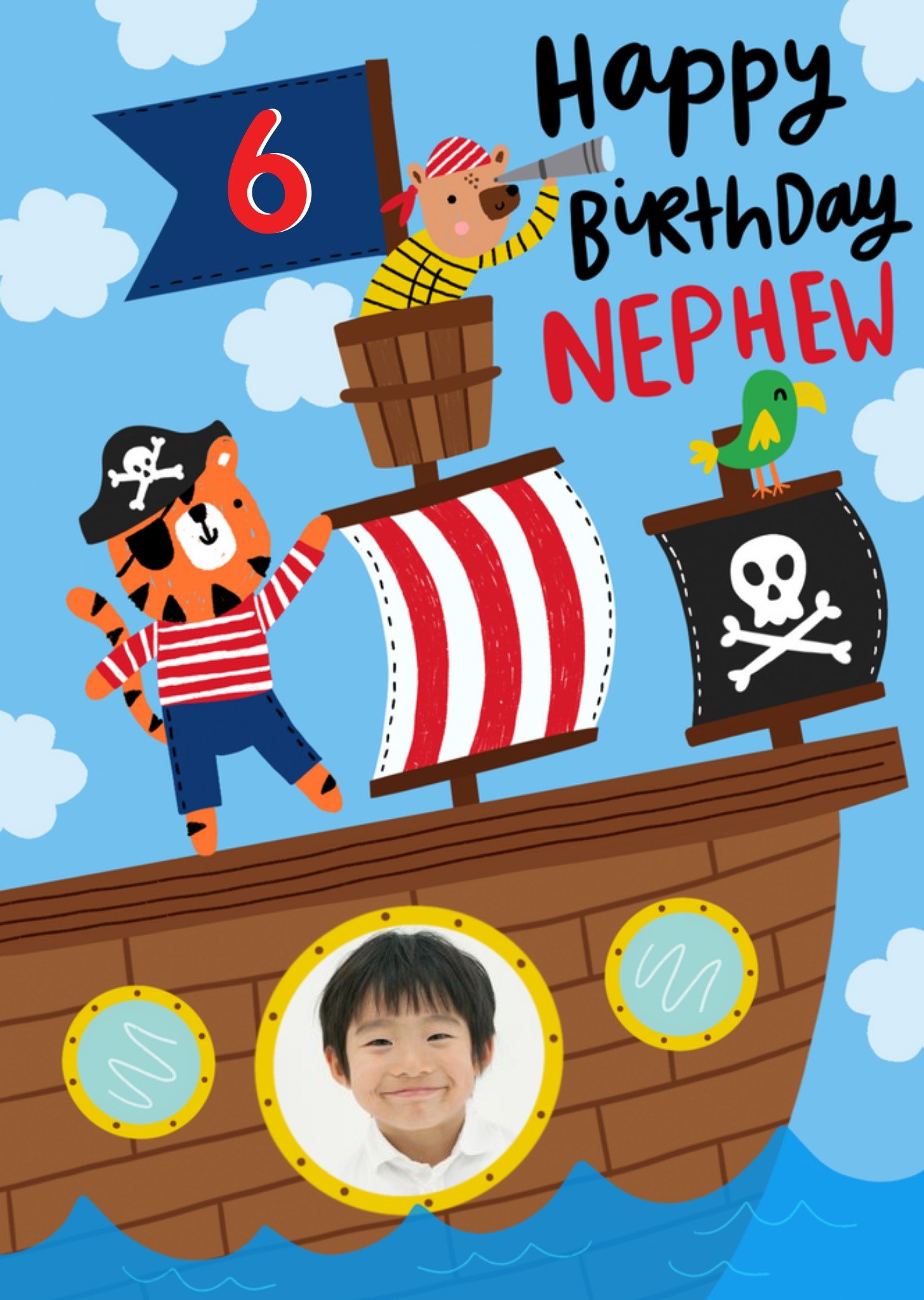 Moonpig Pirate Illustration Photo Upload Nephew Birthday Card, Large