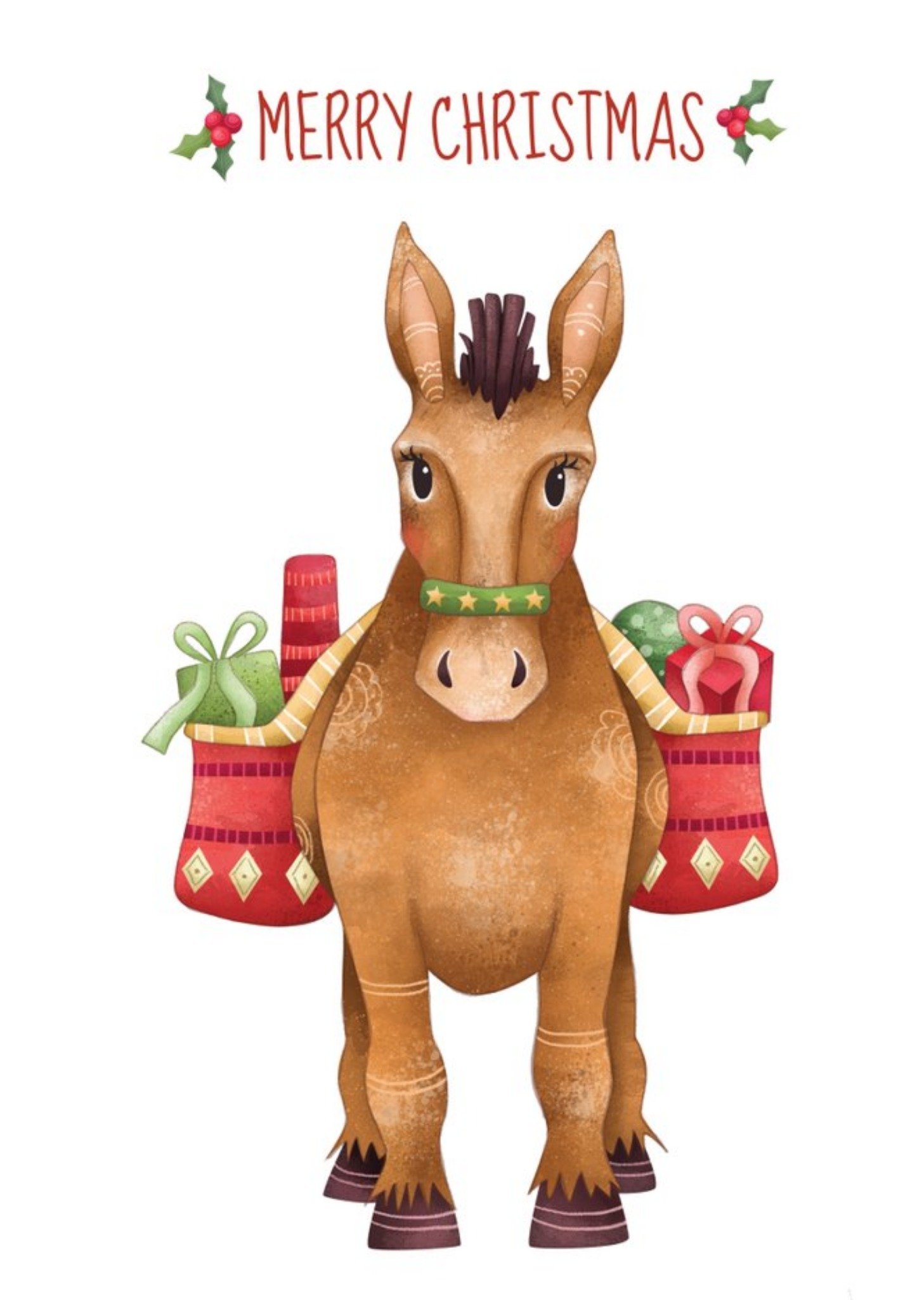 Illustration Of A Donkey Carrying Presents On A White Background Christmas Card Ecard