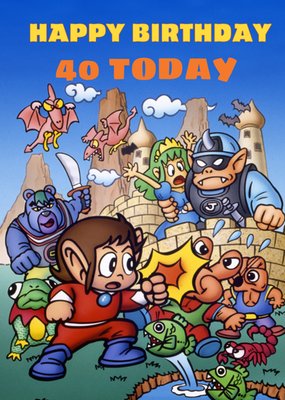 Sega Alex Kidd Happy  40th Birthday Cartoon Personalised Card